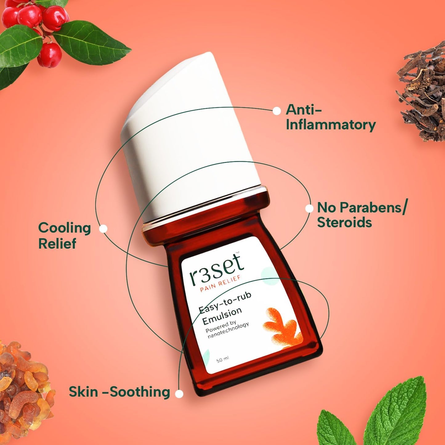 Pain Relief Emulsion Roll-On | Fast Relief for Muscle, Joint, Back, Neck, Knee Pain, Sports Injuries | 100% Natural, Absorbs Easily, No Side Effects | Herbal Ingredients for Aches & Soreness - 50ml GenericBuy Supplements Australia
