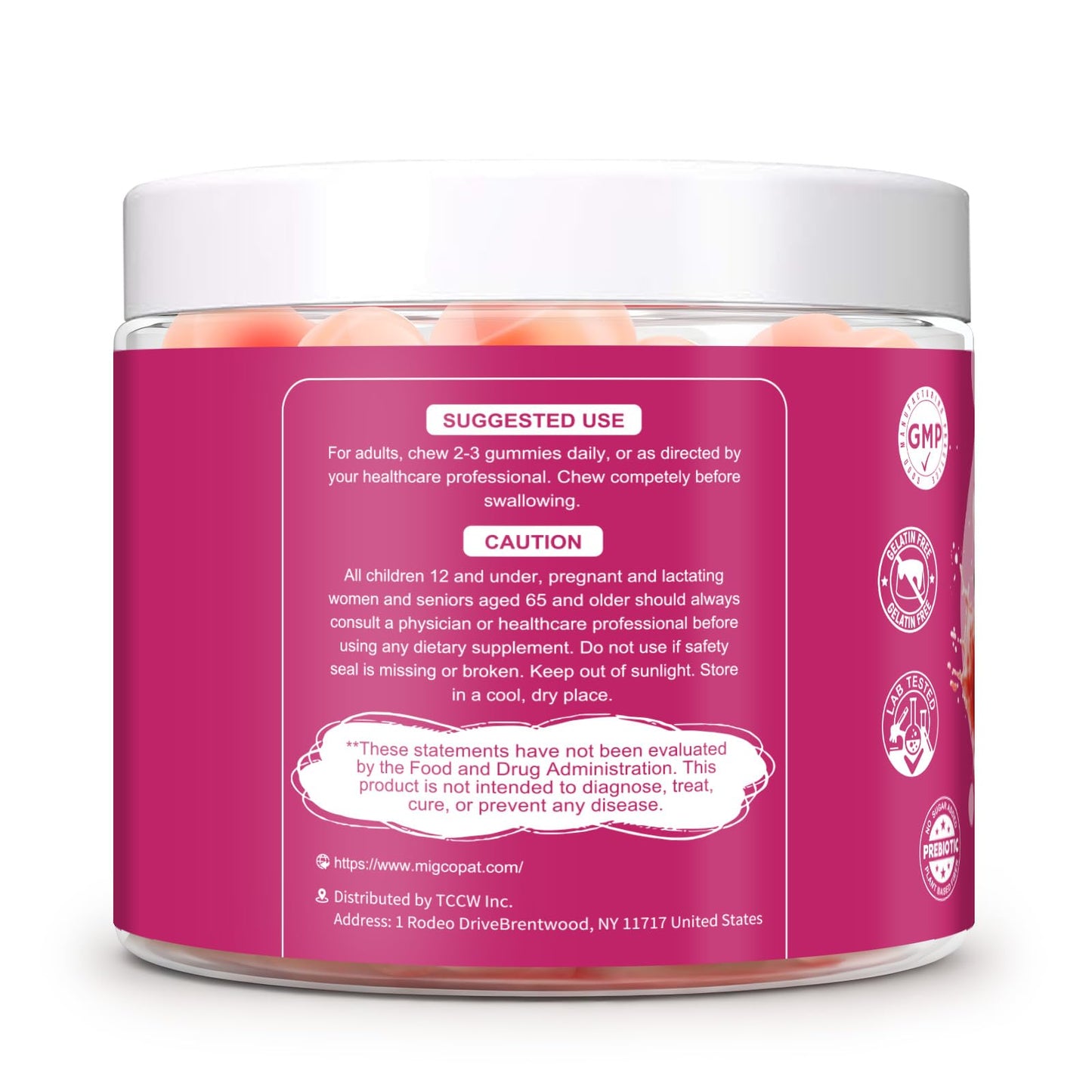 Migcopat 10G Fiber Gummies with Collagen Peptides, Hyaluronic Acid, Vitamin C, ACV, 30 Billion CFU Probiotics – Sugar Free Collagen Gummy for Skin, Hair & Nails