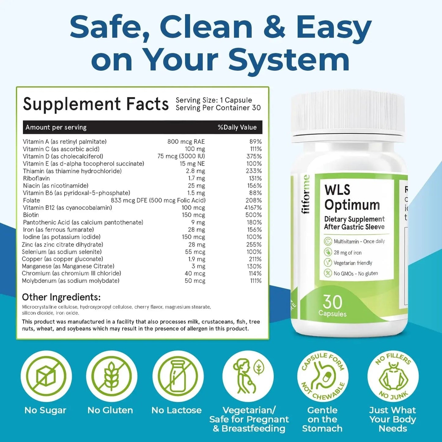 FitForMe Bariatric Multivitamin, Tailored for Gastric Sleeve Surgery – One-a-Day Capsule, 30-Day Supply, Easy-to-Swallow WLS Optimum Capsule FitForMe