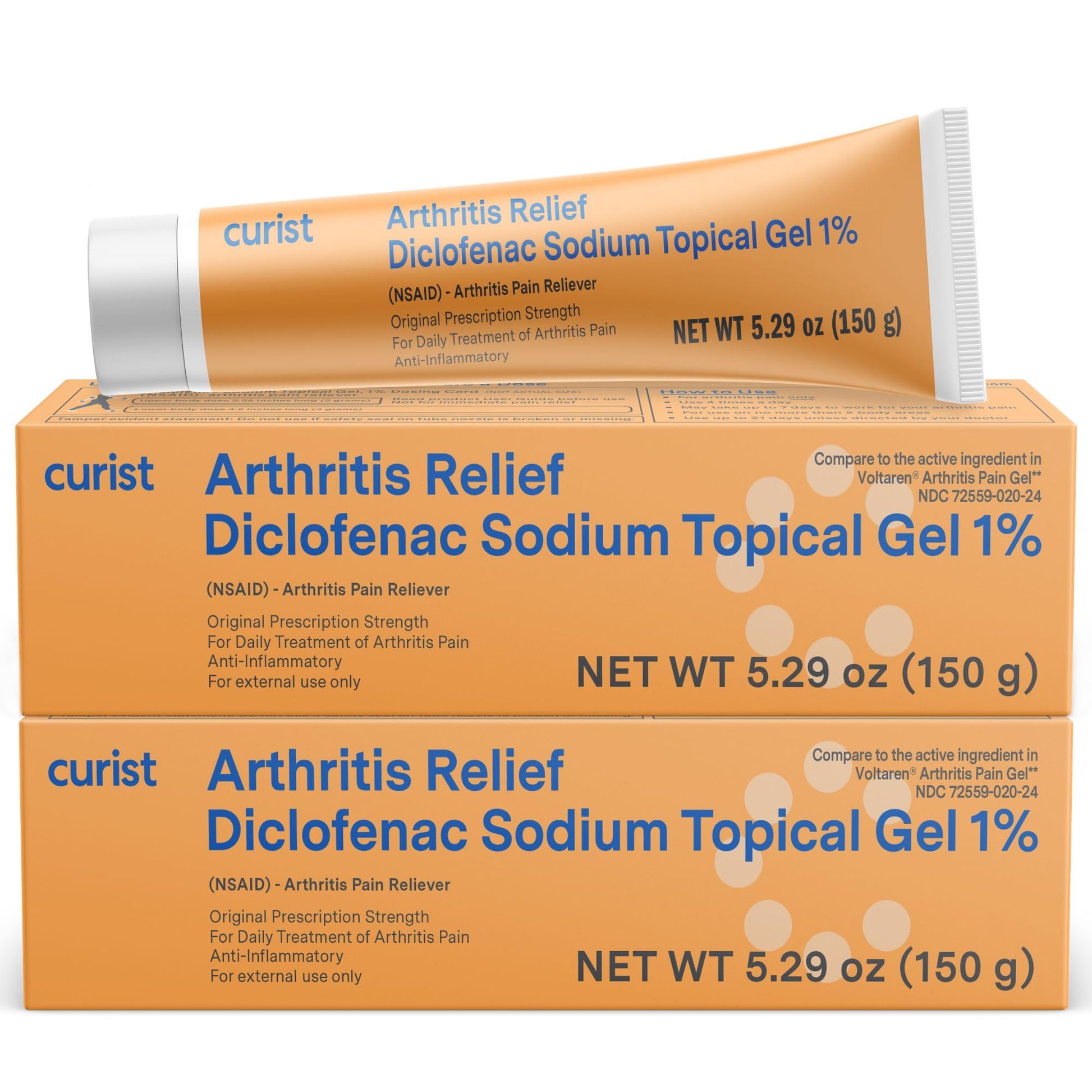 Curist Diclofenac Sodium Topical Gel 1 Percent 150g - Joint Pain Relief for Hand Pain, Foot, Knee Pain, Elbow, or Ankle Discomfort - 1% Gel - 2 Pack CuristBuy Supplements Australia