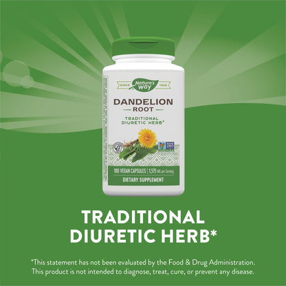 Nature's Way Dandelion Root Diuretic Herb* 525 mg per Capsule Non-GMO Nature's WayBuy Supplements Australia