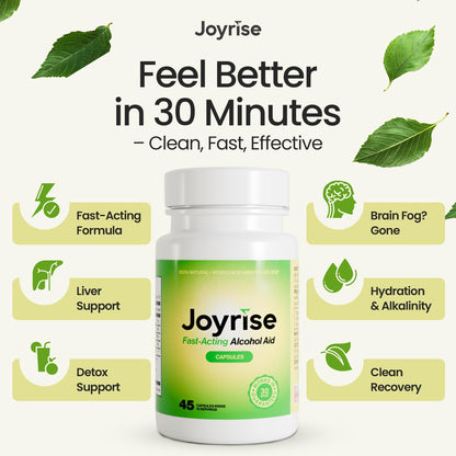 Joyrise® After Drinking Aid – Fast Acting Capsules with DHM – Alcohol Metabolism Support, Liver Health, Rapid Bioavailability & Body Replenishment – 45 Capsules (15 Servings) JoyriseBuy Supplements Australia