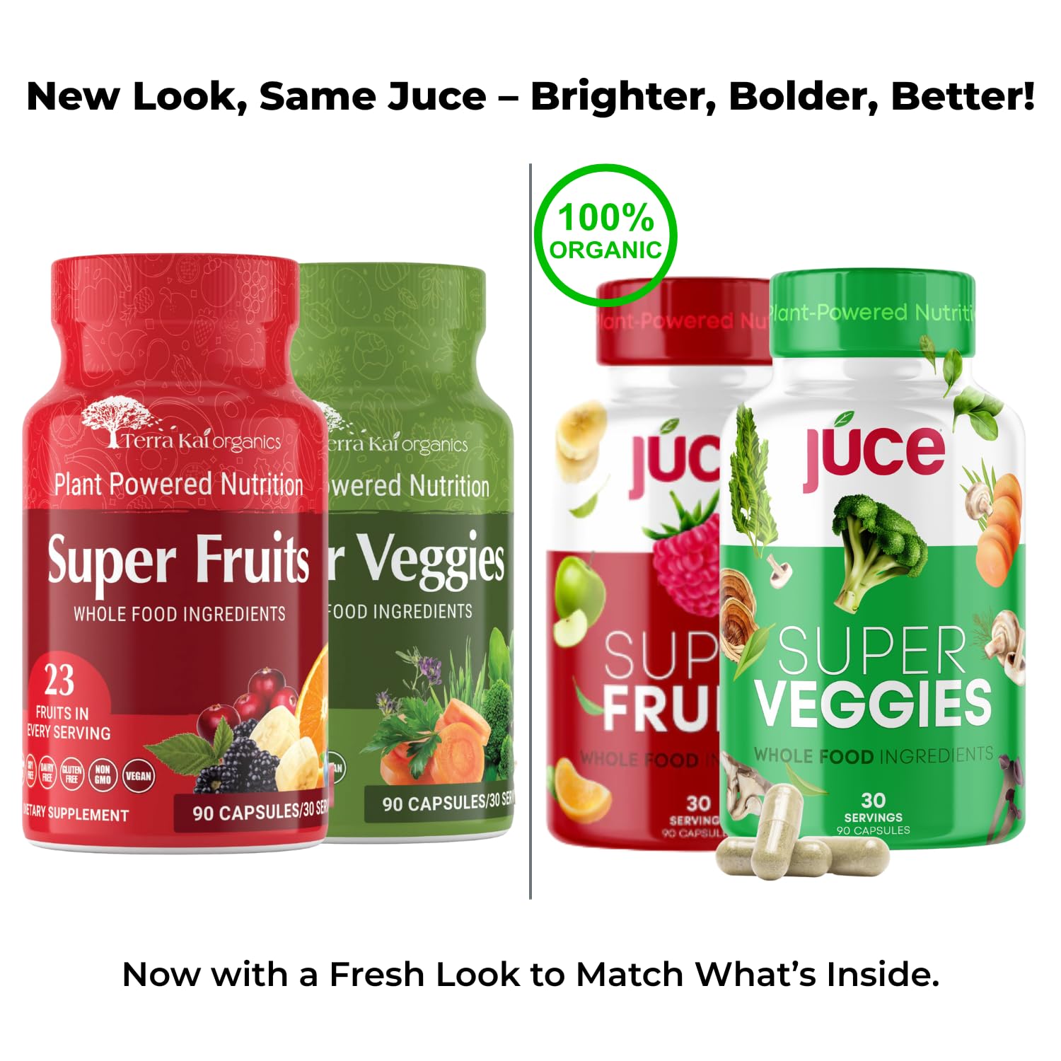 Juce Original Formula - Organic Super Fruit & Veggies Supplement - Gluten/Gelatin Free, Soy Free & Vegan- Reds & Greens Superfood Capsules- 23 Fruits & 23 Vegetables (180 Count)- By Terra Kai Organics Terra Kai OrganicsBuy Supplements Australia