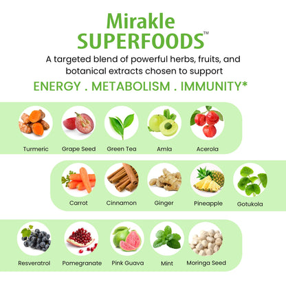 Organic Veda Mirakle Superfoods Greens Capsules - 30+ Daily Greens and Veggies Supplement with Moringa, Spirulina, Chlorella, Turmeric & Herbs, Antioxidants, Resveratrol, Probiotics - 120 Capsule Organic VedaBuy Supplements Australia