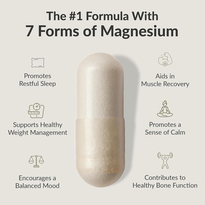 BIOptimizers Magnesium Breakthrough Supplement with 500mg - 7 Forms of Magnesium: Glycinate, Malate, Citrate, and More - Natural Support for Sleep and Cognitive Function -60 Capsules- Calming Vitamins
