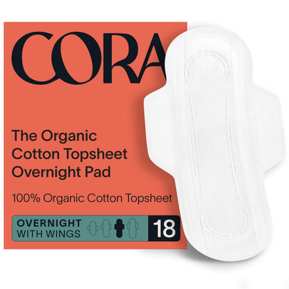 Cora Organic Pads | Ultra Thin Period Pads with Wings | Overnight Absorbency