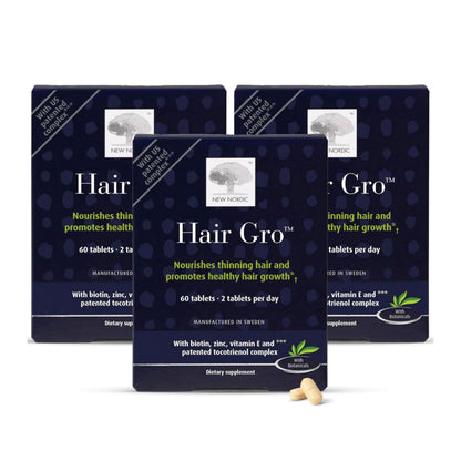 NEW NORDIC Hair GRO, Hair Growth Supplement, Biotin & Palm Fruit Extract Tocotrienols for Natural Regrowth, 60 Count (Pack of 3) NEW NORDICBuy Supplements Australia