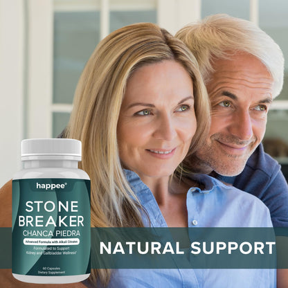 Happee Chanca Piedra Stone Breaker Kidney & Gallbladder Cleanse – Kidney Stone Dissolver & Passage Support - High Potency Phyllanthus Niruri with Magnesium, Potassium & Herbal Blend - 60 Capsules HappeeBuy Supplements Australia