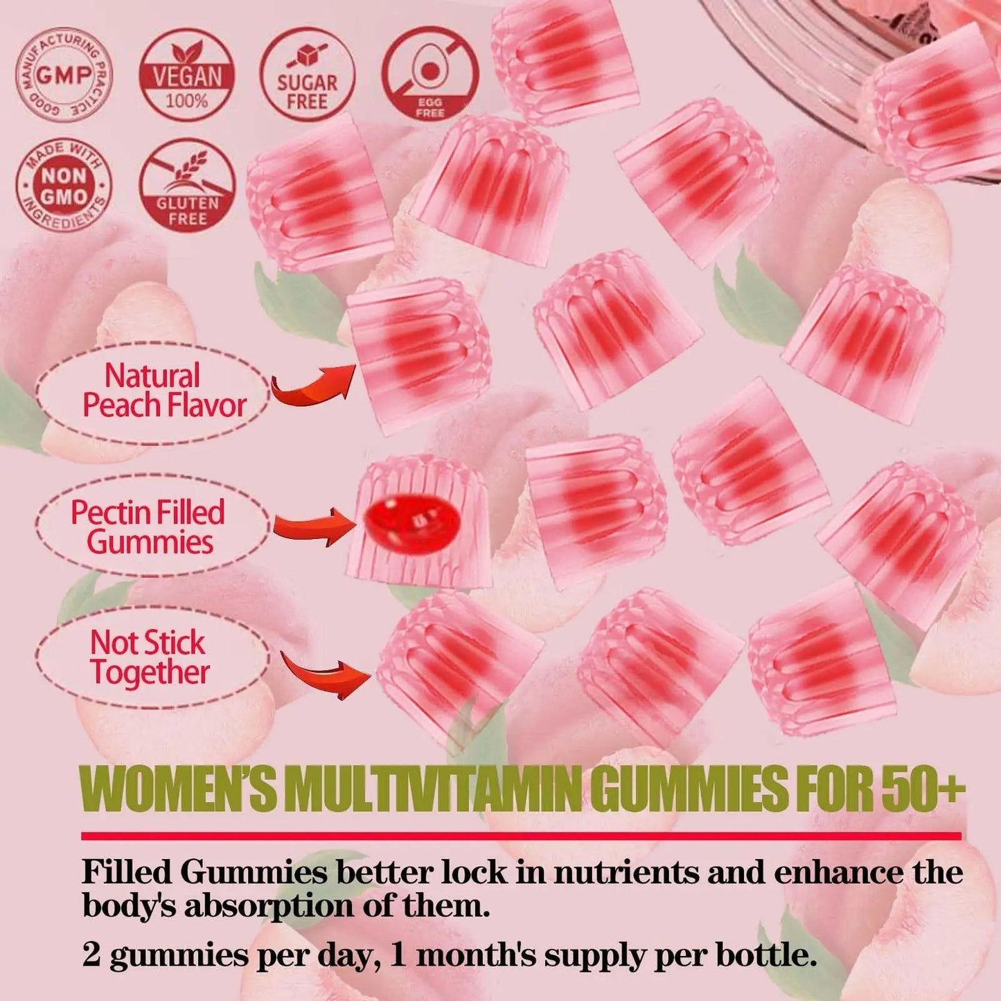 ZEGBALP Sugar-Free Womens Multivitamin 50 Plus Gummies with Calcium, Magnesium, Zinc, Vitamin A, C, D3, E, K2, B Complex, Folate, Biotin ZEGBALP