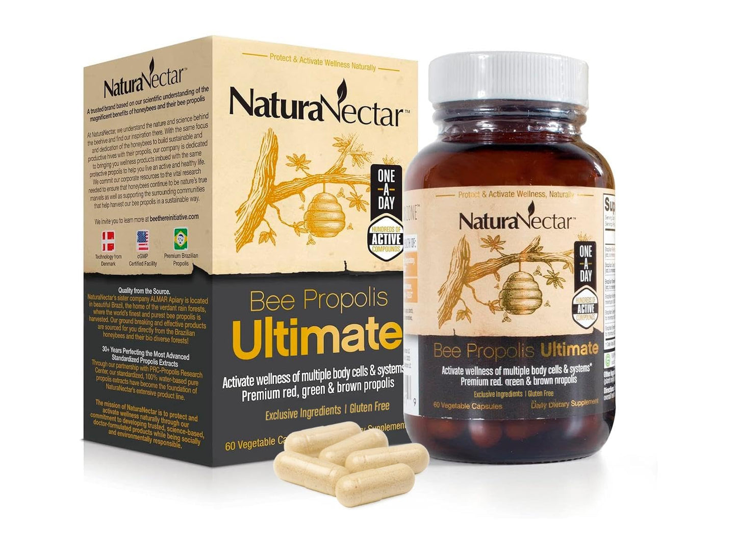 NaturaNectar - Ultimate Bee Propolis Capsules - NSF Contents Certified -Brazilian Red, Brown, & Green - Gluten-Free Supplement with Flavonoids - Naturally Sourced Through Ethical Beekeeping (60pcs.) NaturaNectarBuy Supplements Australia
