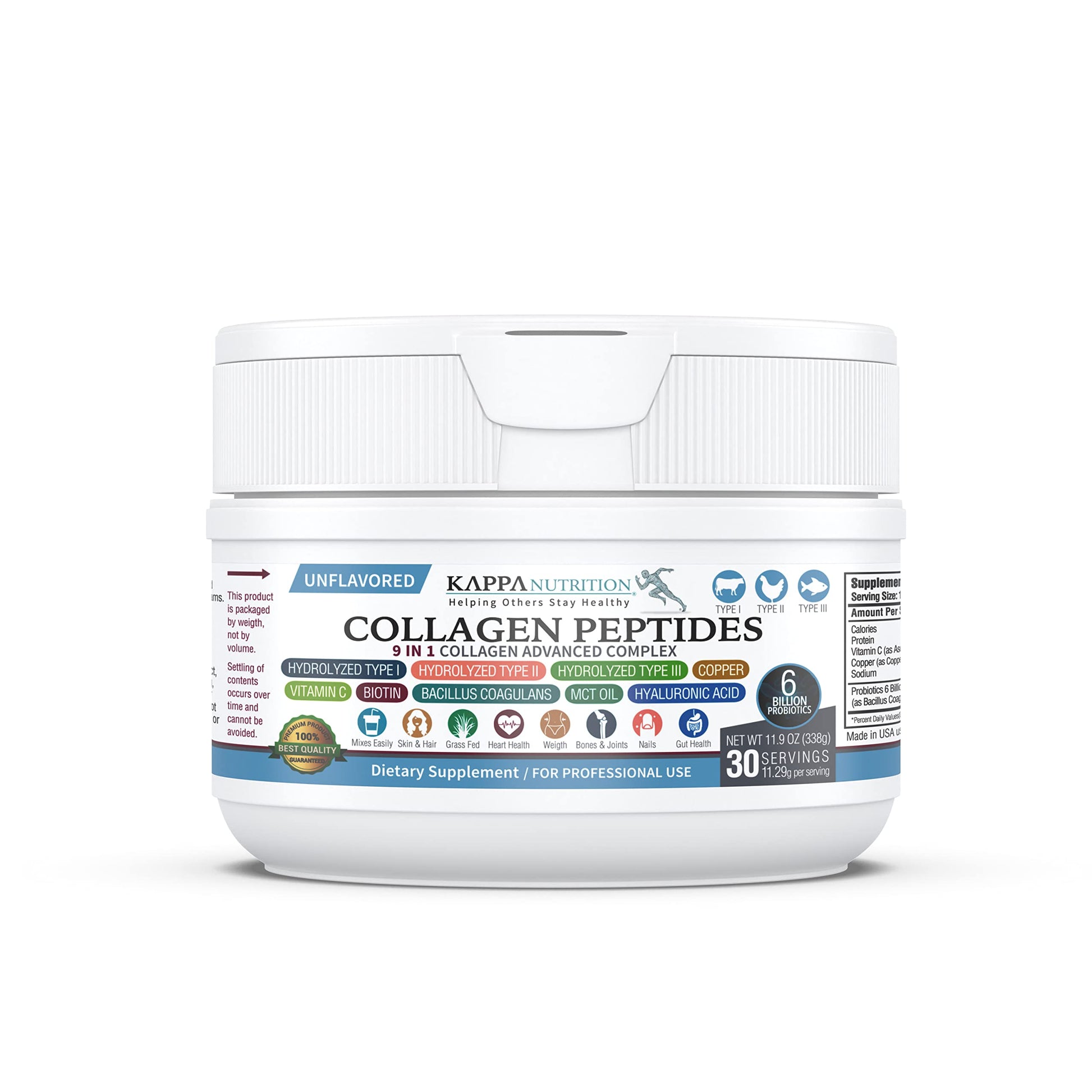 KAPPA NUTRITION Collagen Type I, II, III, 6 Billion Probiotic Acid Resistance, Hyaluronic Acid, Vitamin C, Biotin, Copper and MCT Oil, Beautiful Hair, Nails, & Skin, Collagen Peptides 9 in 1 (11.9oz) KAPPA NUTRITIONBuy Supplements Australia