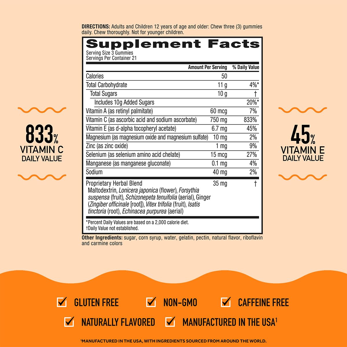 Airborne 750mg Vitamin C Immune Support Supplement Gummies for Adults, Zesty Orange Flavor, Gluten Free Crafted Blend with Powerful Antioxidants Vitamins A C & E, 63 Gummies (3 Pack) AirborneBuy Supplements Australia