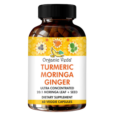 Organic Veda Turmeric Moringa Ginger Capsules - Super Antioxidants & Curcumin Supplement with 20:1 Moringa Leaf & Seed Extract, Black Pepper - Energy, Joints, Heart Health Support - 60 Vegan Pills Organic VedaBuy Supplements Australia