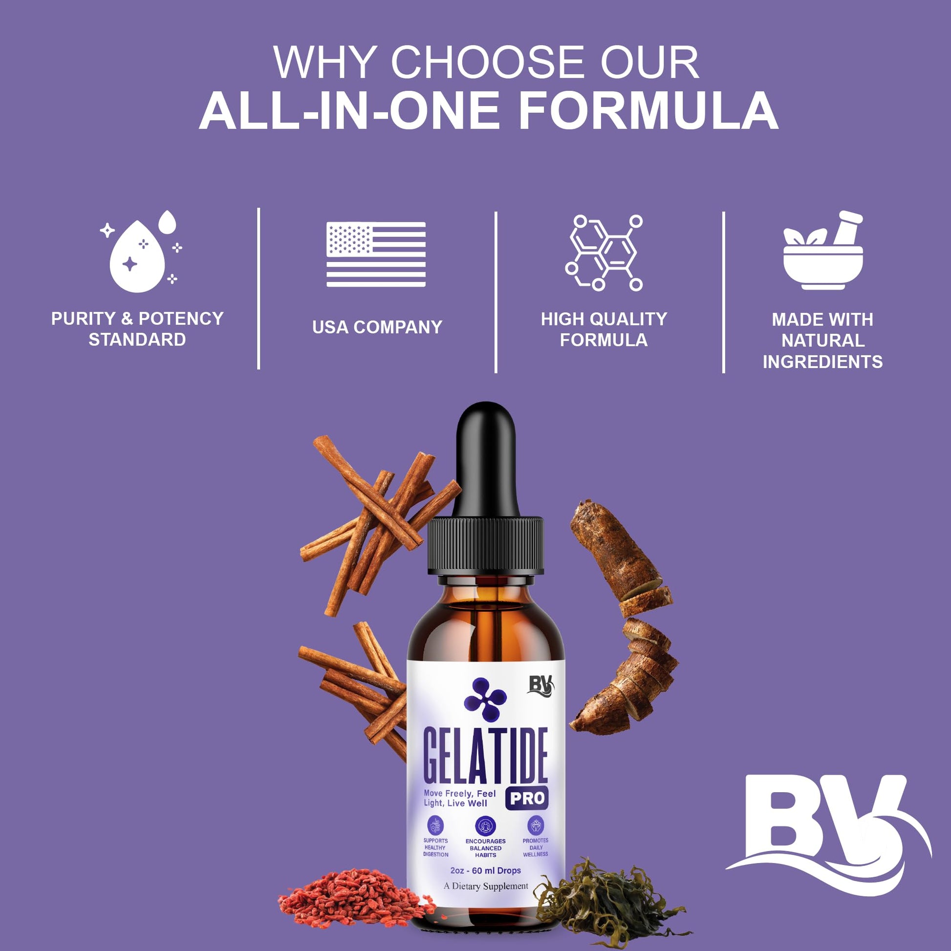 BLUE VIBE Gelatide Liquid Drops, Gela Tide Advanced Maximum Strength Overall Health & Wellness Support Supplement, Gelatide Premium Daily Health and Overall Energy Formula (2oz / 60ml) BLUE VIBEBuy Supplements Australia