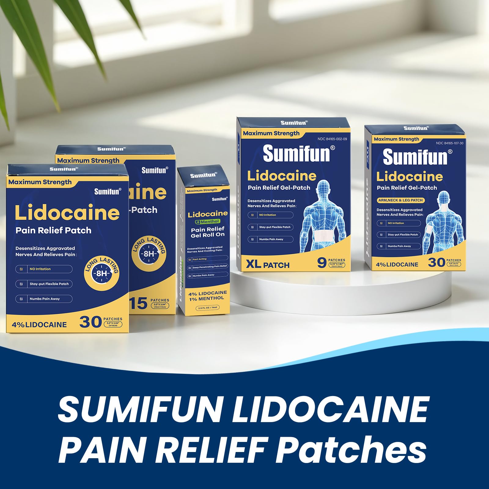 Sumifun 4% Lidocaine XL Pain Patches | Extra Large 4.72"x7.87" for Full Back & Thigh Coverage | Maximum Strength OTC Numbing | 8-Hour Medical Adhesion (X-Large, Count, 9) SumifunBuy Supplements Australia