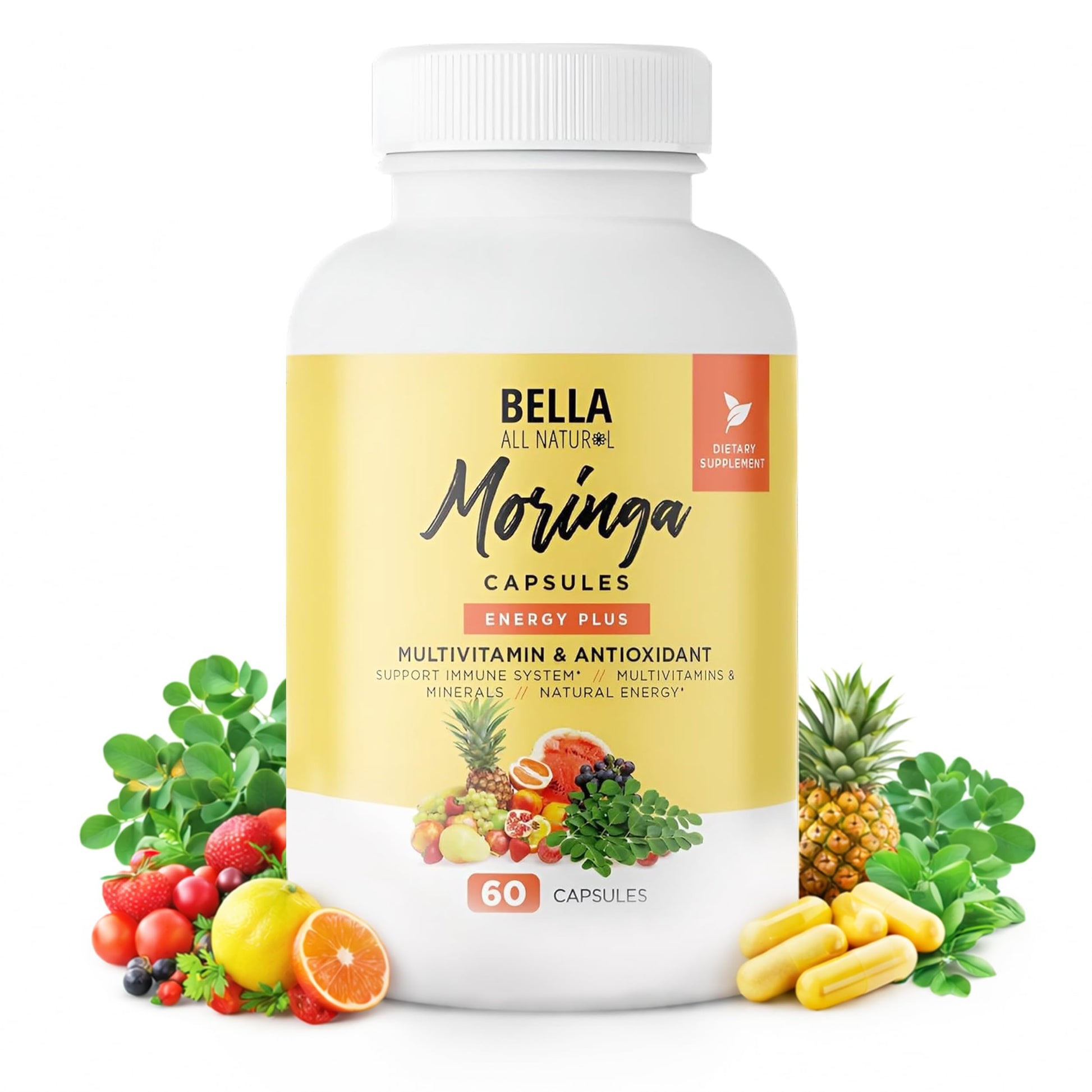 Bella All Natural Moringa Capsules 60 Count - Moringa Oleifera Leaf Supplement with Pomegranate & Elderberry Flavor, Pure Organic Moringa Capsules for Immune, Energy & Skin Health Support Bella All NaturalBuy Supplements Australia