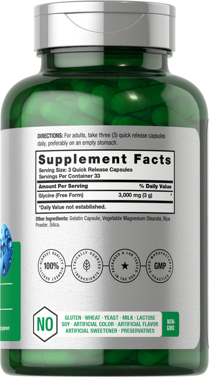 Glycine 3000 mg 100 Capsules | Non-GMO, Gluten Free Glycine Supplement | by Horbaach HorbäachBuy Supplements Australia