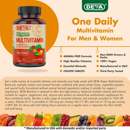 DEVA Vegan Multivitamin & Mineral Supplement with Iron 2-Pack, Spirulina, Chlorella, Ashwagandha, Broccoli & More, 90 Coated Tablets Each DEVABuy Supplements Australia