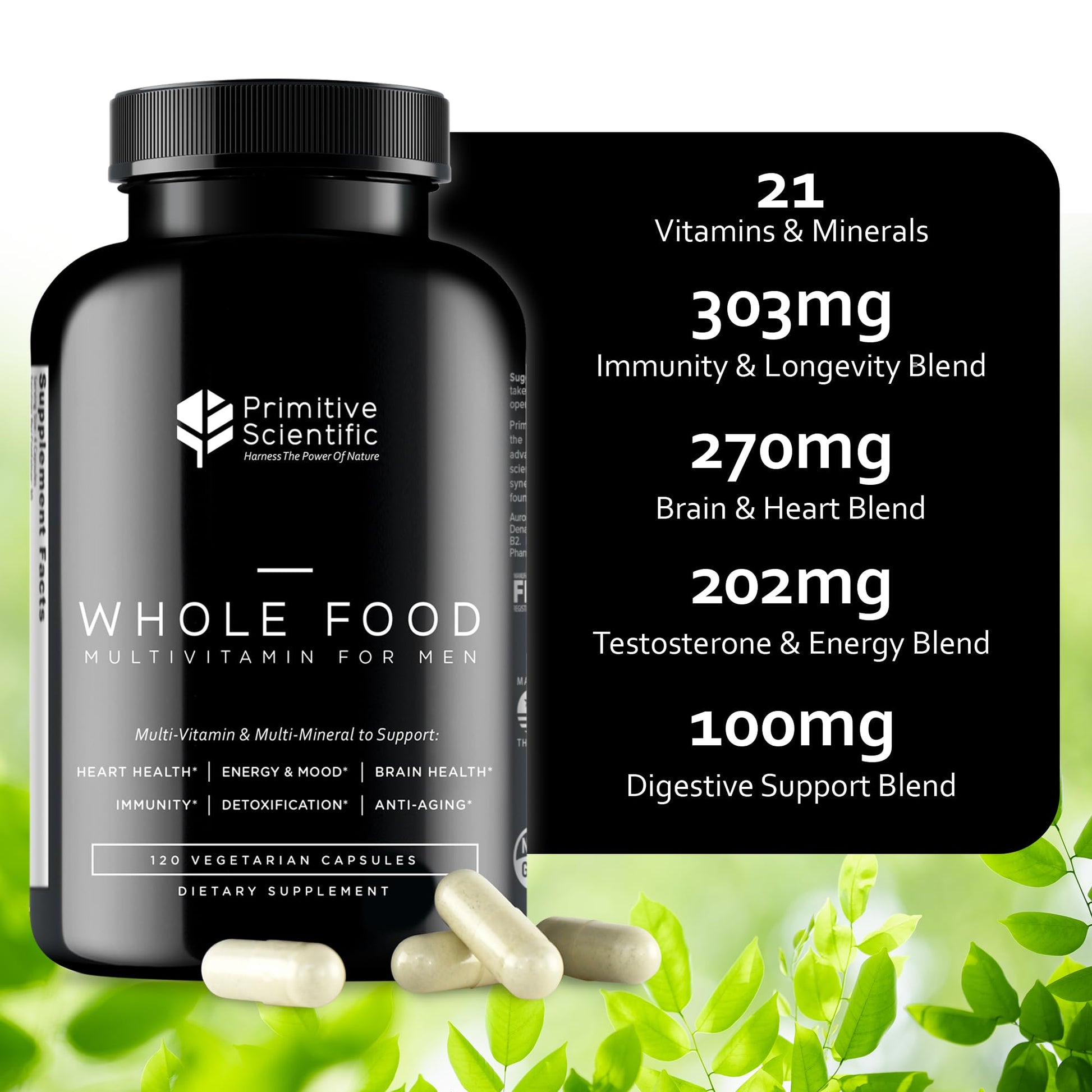 Primitive Scientific Whole Food Natural Multivitamin and Mineral Capsules for Men - All-Day Energy, Inner Zen, and Stronger You (120 Capsules) Primitive ScientificBuy Supplements Australia