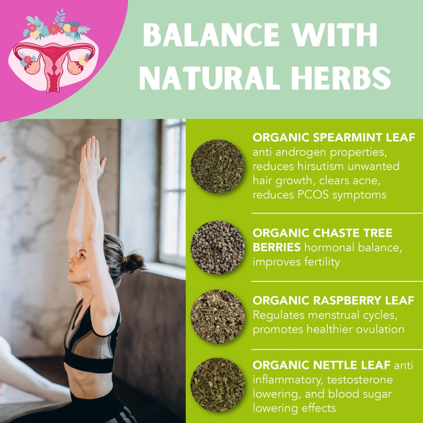 PCOS Cystem Tea with Organic Red Raspberry Leaf, Vitex, Spearmint Tea Supports Fertility PCOS Herbal TeaBuy Supplements Australia