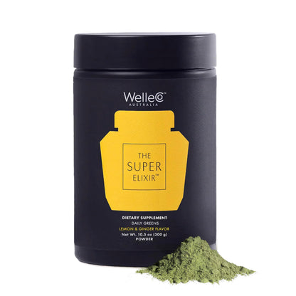 WelleCo The Super Elixir Daily Greens Powder, Probiotic Drink Mix with Whole Foods, Gluten Free, Vegan Gut Health Powder, Energy, Immunity, Healthy Skin, Hair & Nails (300g, Lemon Ginger) WelleCoBuy Supplements Australia