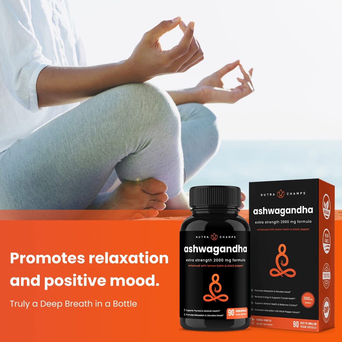 NutraChamps Organic Ashwagandha Capsules, 2000mg Adrenal Fatigue, Thyroid & Mood Support Ashwagandha Supplements, Ashwagandha Root Powder & Lemon Balm, Superior Absorption with Black Pepper NutraChampsBuy Supplements Australia