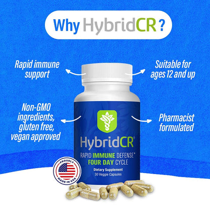 HybridCR Rapid Immunity Supplement | Zinc, Echinacea, Andrographis, Ginseng, Selenium, Gluten-Free & Non-GMO | 5-in-1 Immune Support Supplement | Pharmacist Formulated 1 Month Supply (30 Veggie Caps) Hybrid RemediesBuy Supplements Australia