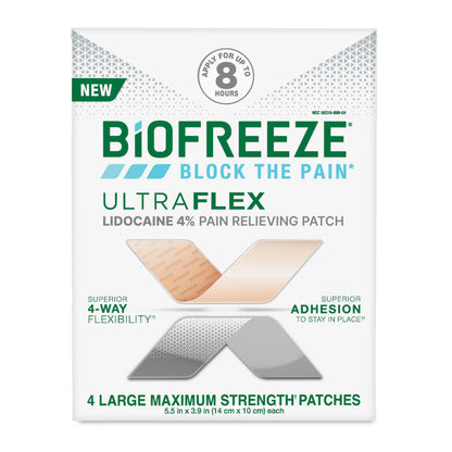 Biofreeze Ultraflex Maximum Strength 4% Lidocaine Patches, Non-Menthol, Flexible Pain Relief Patch for Lower Back, Lidocaine Patch for Neck, Knee, Shoulder, 4 Large Pain Patches BiofreezeBuy Supplements Australia