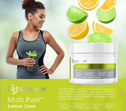 Reclaim Multi Pure Lemon Lime, Immune Support, Vitamin C, Vitamin B Complex, Probiotic, Superfood Powder, Calcium, Magnesium Oxide, (30 Servings) (Lemon Lime) Complete NutritionBuy Supplements Australia