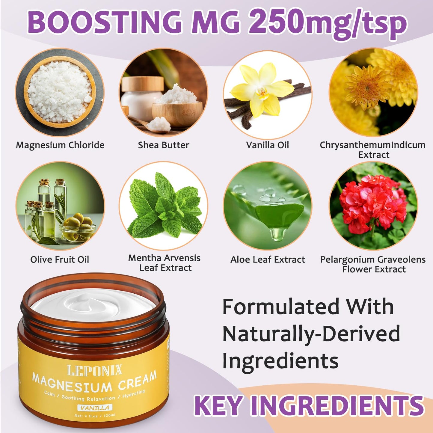 Magnesium Cream for Sleep & Muscle Recovery - Soothing Topical Magnesium Lotion for Leg Cramps, Joint Comfort, Pain Relief - Relaxing Magnesium Body Butter for Men Women Kids (120ml, Vanilla) LEPONIXBuy Supplements Australia