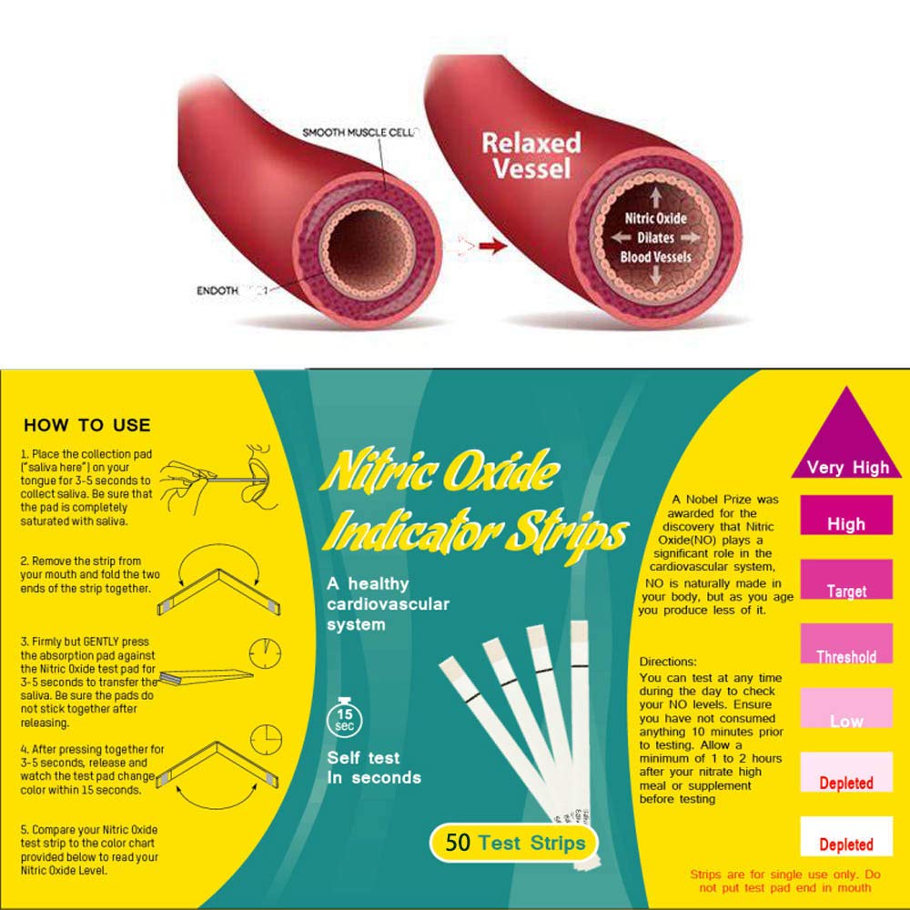 Nitric Oxide Test Strips [50strips]- Nitric Oxide Indicator Strips Work by Measuring The nitrites in Your Mouth to Indicate The Amount of Nitric Oxide in Your Body, get Results in just 10-15 Seconds…