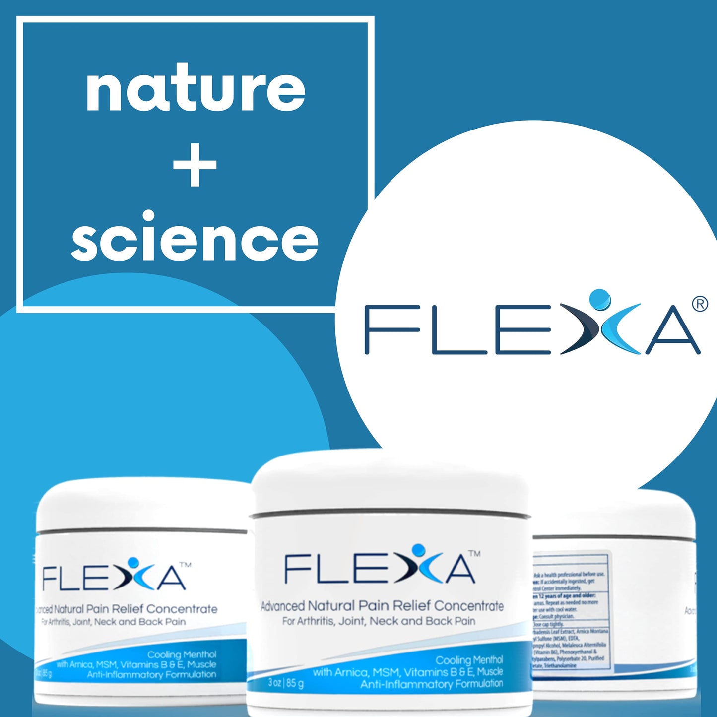 FLEXA Natural Relief Cream - Use on Muscles, Back, Neck, and Joints - with Arnica, Menthol, MSM, Ilex Leaf, and Tea Tree Oil - 3 Oz Jar FLEXABuy Supplements Australia