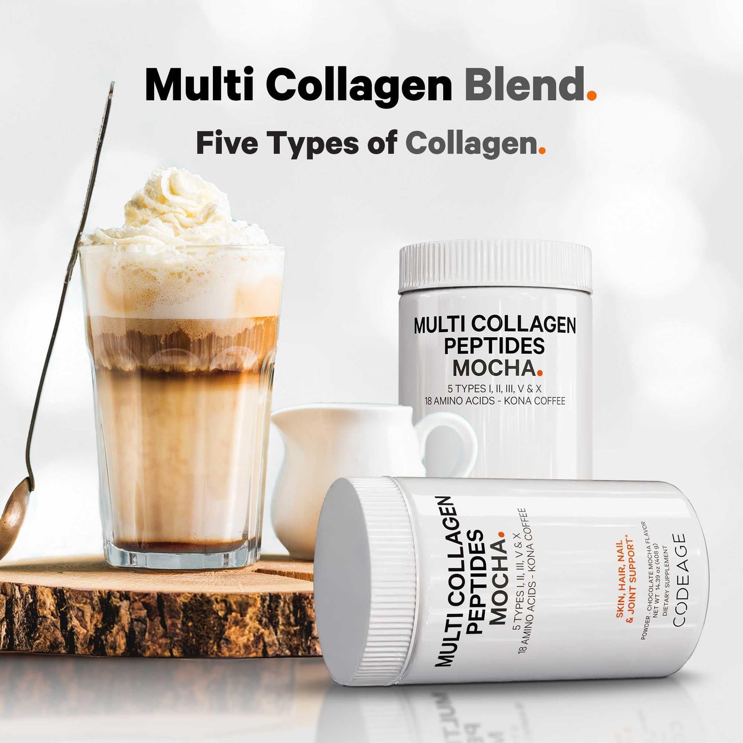 Codeage Multi Collagen Peptides Protein Powder - Chocolate Mocha Instant Coffee - Gourmet Knoa Coffee Drink & Shake - Collagen Type I, II, III, V & X - Grass-Fed, Hydrolyzed, Non-GMO - 14.39oz CodeageBuy Supplements Australia