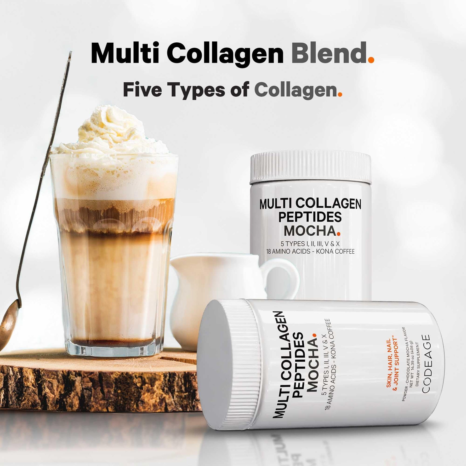 Codeage Multi Collagen Peptides Protein Powder - Chocolate Mocha Instant Coffee - Gourmet Knoa Coffee Drink & Shake - Collagen Type I, II, III, V & X - Grass-Fed, Hydrolyzed, Non-GMO - 14.39oz CodeageBuy Supplements Australia