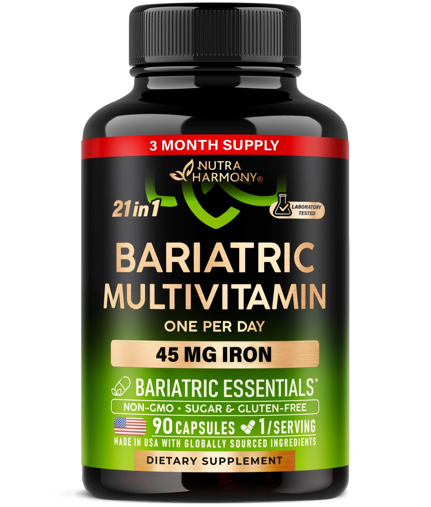 Bariatric Multivitamin - 45 mg Iron Supplements - Made in USA - for Women & Men - All-in-One, 21 Essential Vitamins - Gastric Sleeve Support