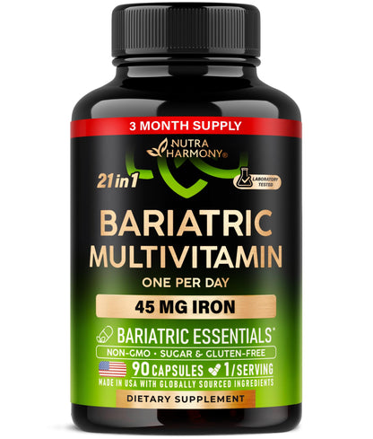 Bariatric Multivitamin - 45 mg Iron Supplements - Made in USA - for Women & Men - All-in-One, 21 Essential Vitamins - Gastric Sleeve Support