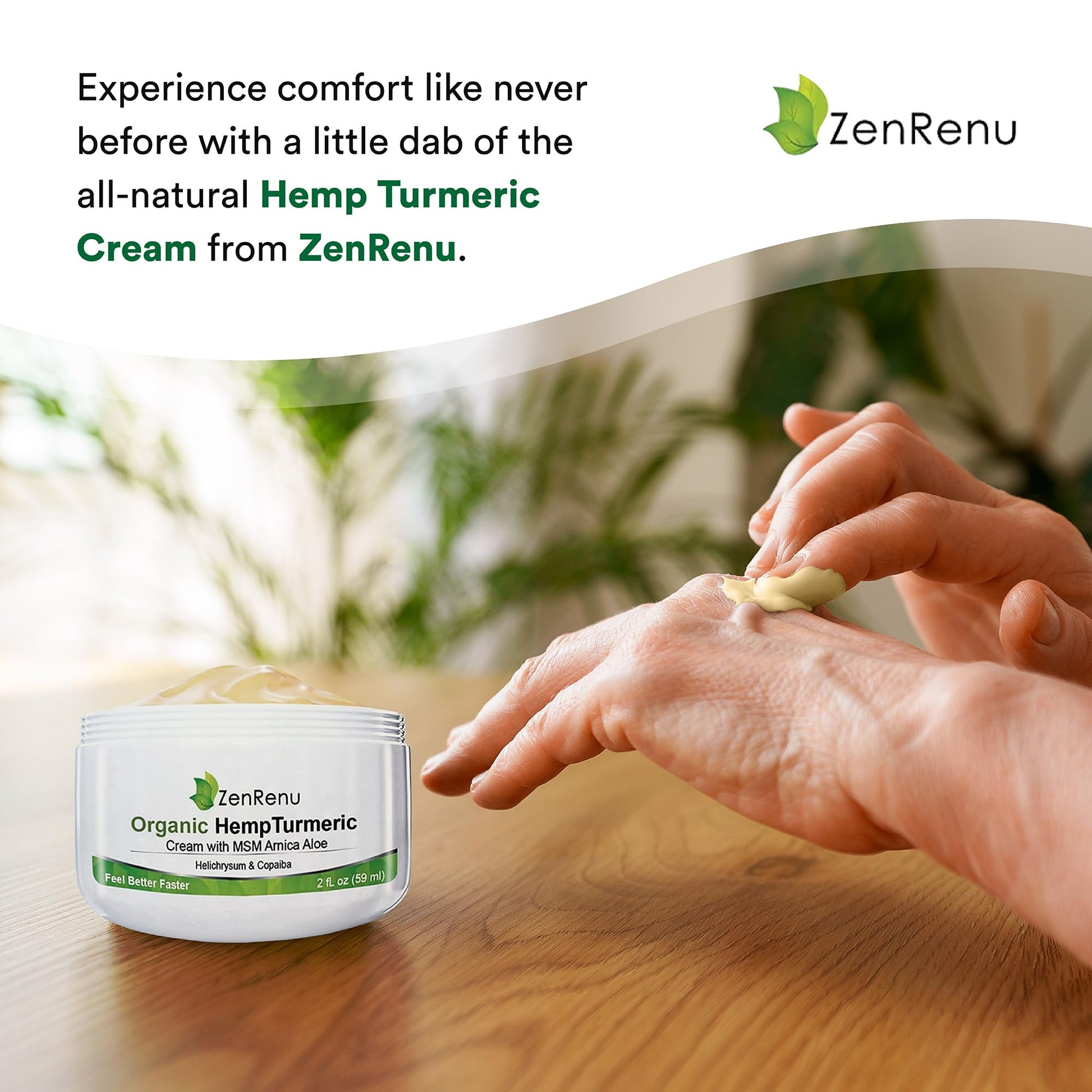 Zenrenu Hemp Joint & Muscle Relief Cream with Turmeric, Arnica, MSM, Hemp Oil & 7 Essential Oils - Non-Greasy & Soothing Formula for Back, Neck, Elbows, Knees, & Hip - ZenRenu, 2 oz ZenrenuBuy Supplements Australia
