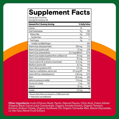 SmartyPants Fiber Supplement & Multivitamin for Men & Women - Improved Formula: Prebiotic Fiber Gummies with Omega 3 (DHA/EPA), Vitamin D3, C, Vitamin B12, B6, A, K & Zinc, 90 Count (30 Day Supply) SmartyPantsBuy Supplements Australia