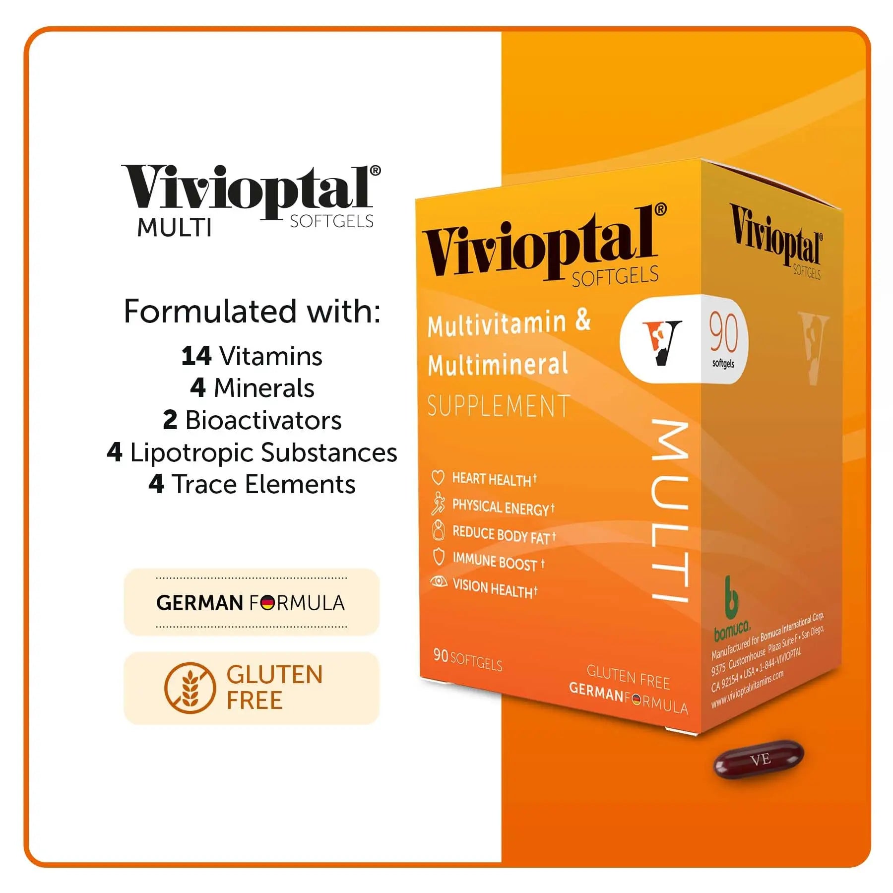 Vivioptal Multi, 90 Softgels (1 Year Supply), Multivitamin & Multimineral, Gluten Free, German Formula Vivioptal VitaminsBuy Supplements Australia