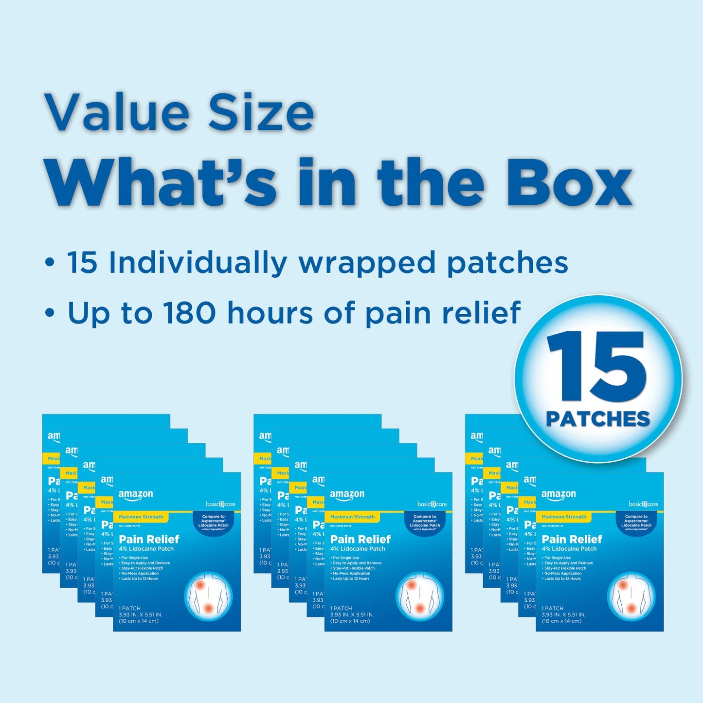 Amazon Basic Care Maximum Strength OTC Pain Relief , 4% Lidocaine Patch, 3.9” x 5.5”, 15-Count Box (Previously HealthWise) Amazon Basic CareBuy Supplements Australia