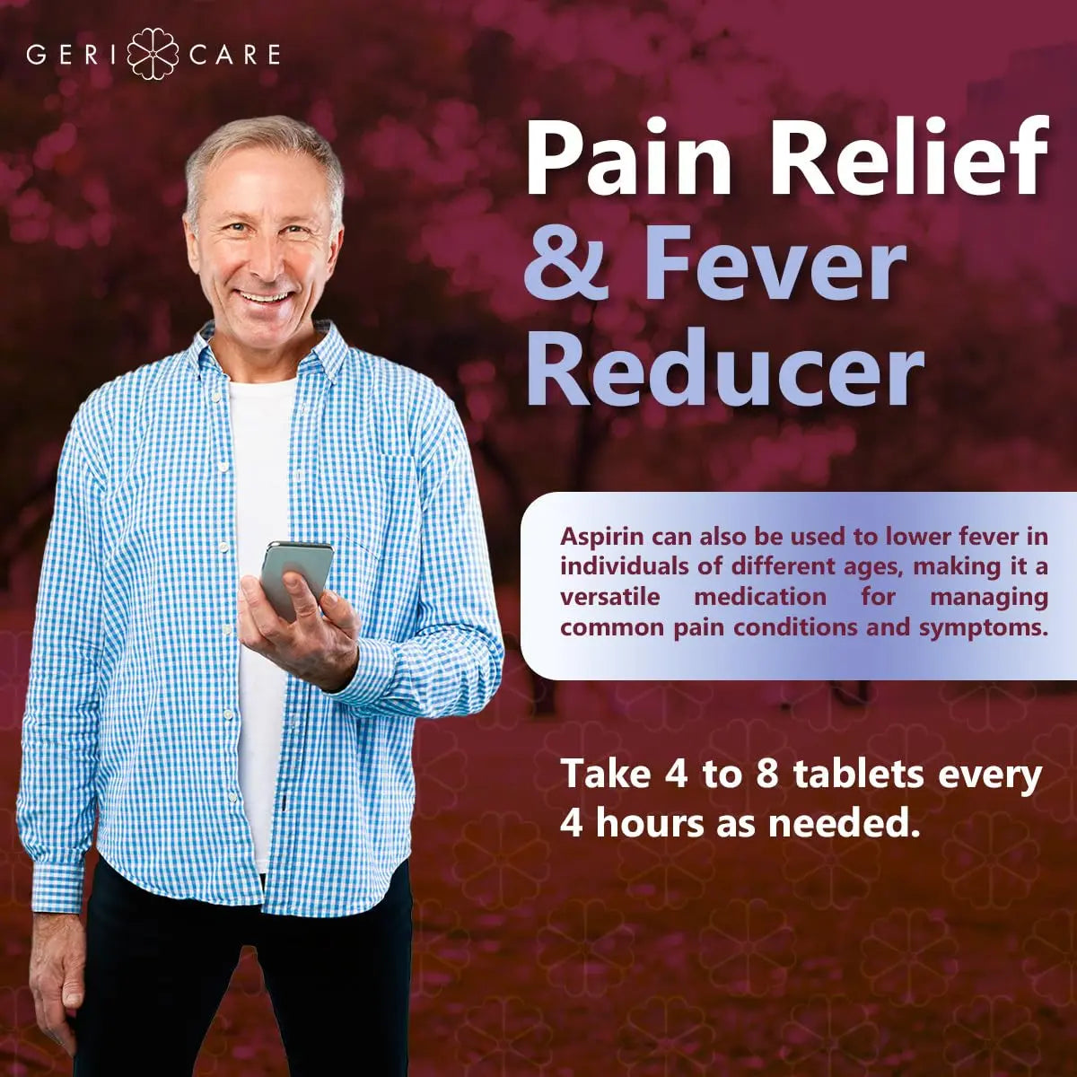 GeriCare Aspirin 81mg Adult Low Dose, Pain Reliever - Enteric Coated Tablets for Enhanced Absorption and Gentle Digestion – Supports Blood Flow, Reduces Inflammation, 300 Count (Pack of 1) GeriCareBuy Supplements Australia