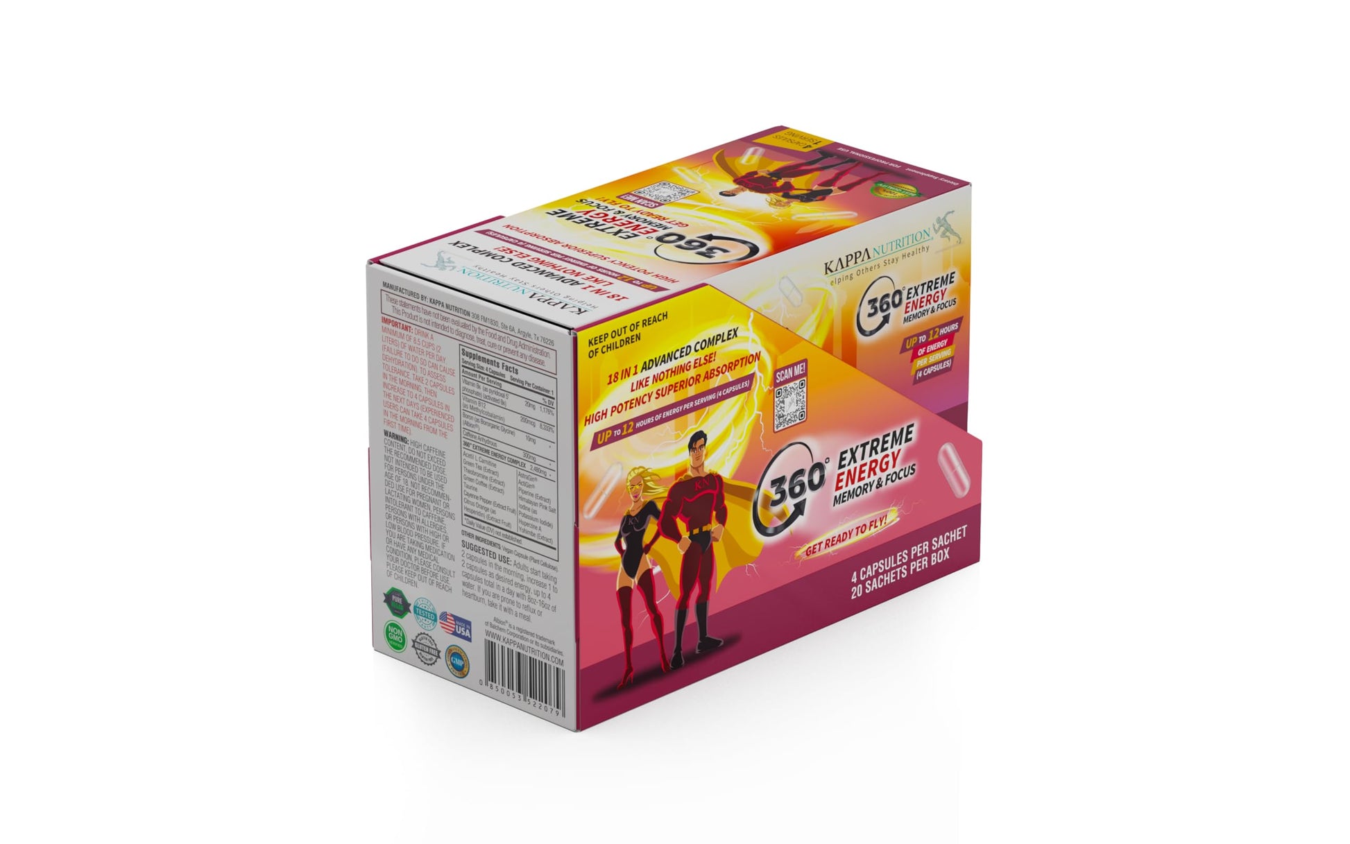 360 Extreme Energy, Memory & Focus (1 Display 20 Sachets (4 Capsules ea) KAPPA NUTRITIONBuy Supplements Australia