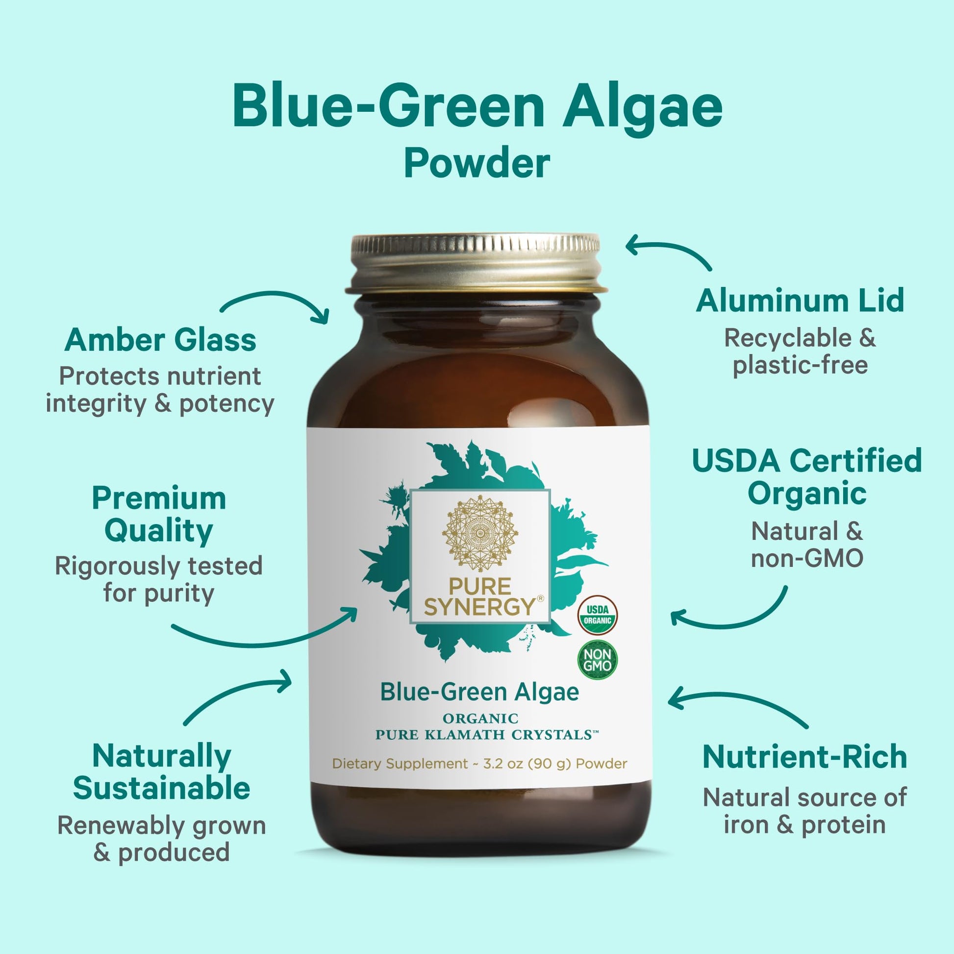 PURE SYNERGY Blue-Green Algae Powder | Superfood Powder with Chlorophyll | Organic AFA Blue Green Algae Supplement | Supports Energy, Mental Clarity, and Detoxification (3.2 oz.) PURE SYNERGYBuy Supplements Australia