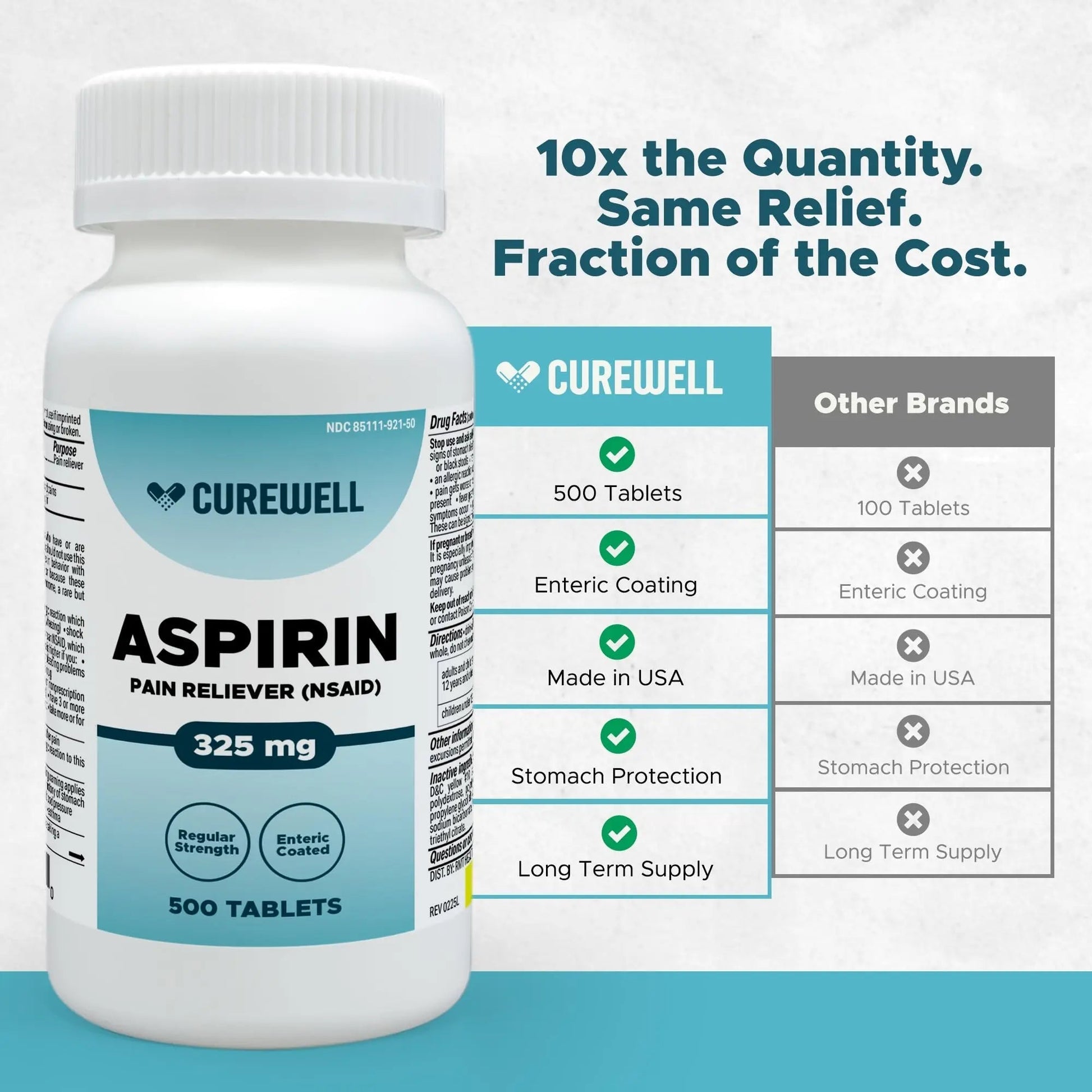 CUREWELL Enteric Coated Aspirin Tablets 325mg (500 Count) NSAID Pain Reliever & Fever Reducer Coated Aspirin for Adults - Regular Strength for Headache Arthritis Menstrual & Muscle Pain CUREWELLBuy Supplements Australia