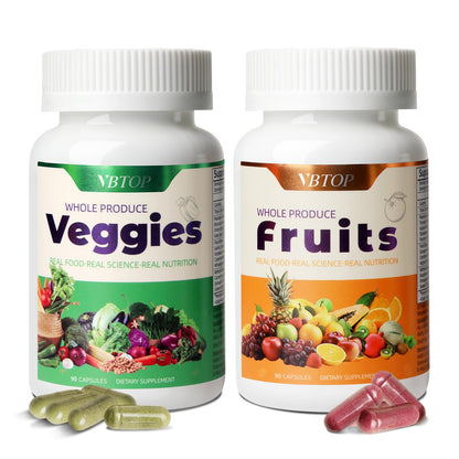 VBTOP Fruit & Vegetable Supplement - Natural Ingredients - 2 Bottles - 180 Capsules Total | A Blend of 20+19 Natural Whole Fruits & Vegetables, a Fresh superfood Formula Rich in Vitamins and Minerals VBTOPBuy Supplements Australia