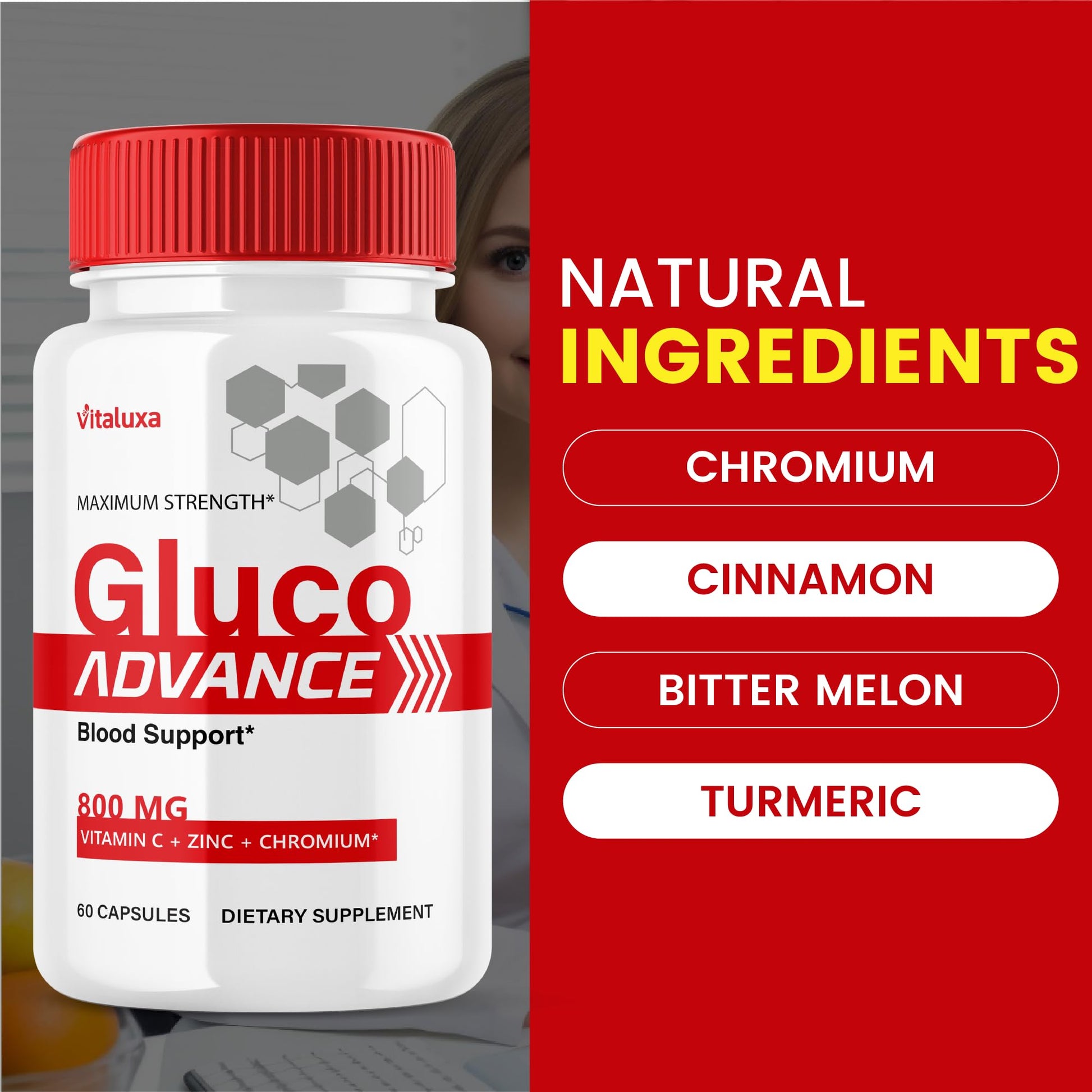 Gluco Advance Capsules, Gluco Advanced Blood Support Supplement GlucoAdvance Pills for Joints, GlucoseAdvance Premium Blend Flow Balance All Natural Formula Overall Health Wellness (60 Capsules) VitaluxaBuy Supplements Australia