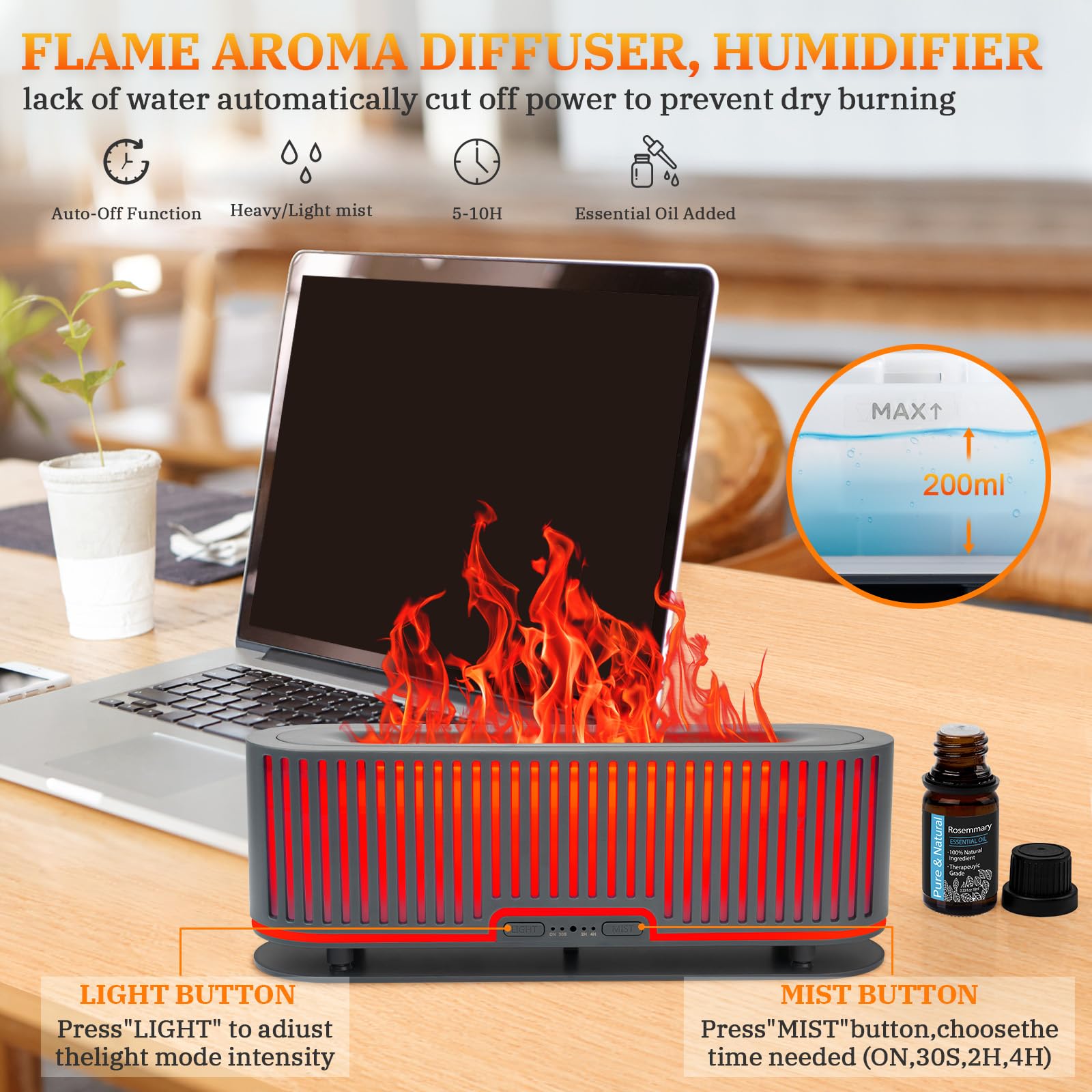 Comfynest Colorful Flame Fire Fireplace Diffuser with 6 Essential Oils Set, Ultrasonic 200ml Essential Oil ComfynestBuy Supplements Australia
