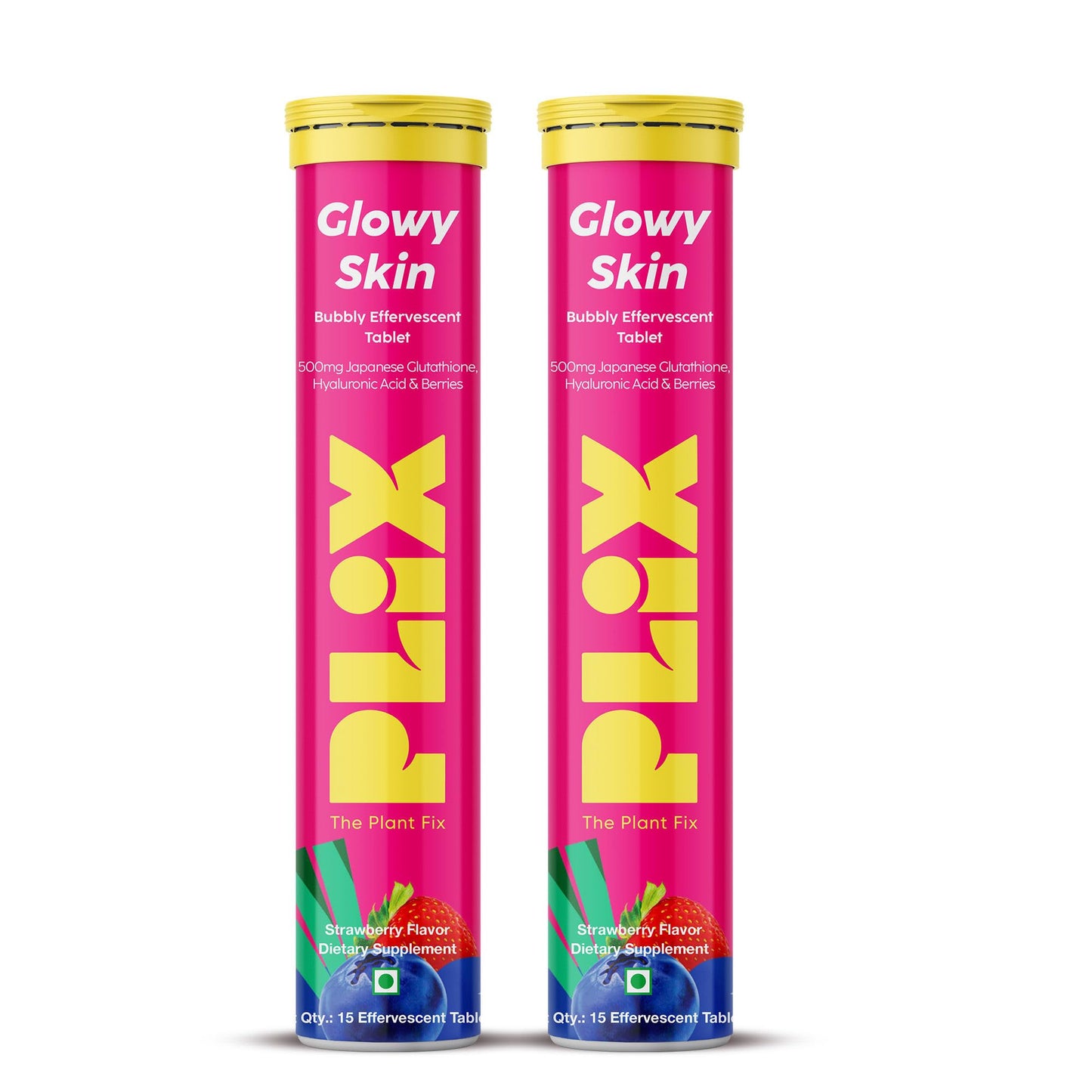 PLIX Glowy Skin 500mg Glutathione Supplement with Hyaluronic Acid, Vitamin C, E & Berries | 30 Effervescent Tablets, Strawberry Flavor PLIX - THE PLANT FIXBuy Supplements Australia