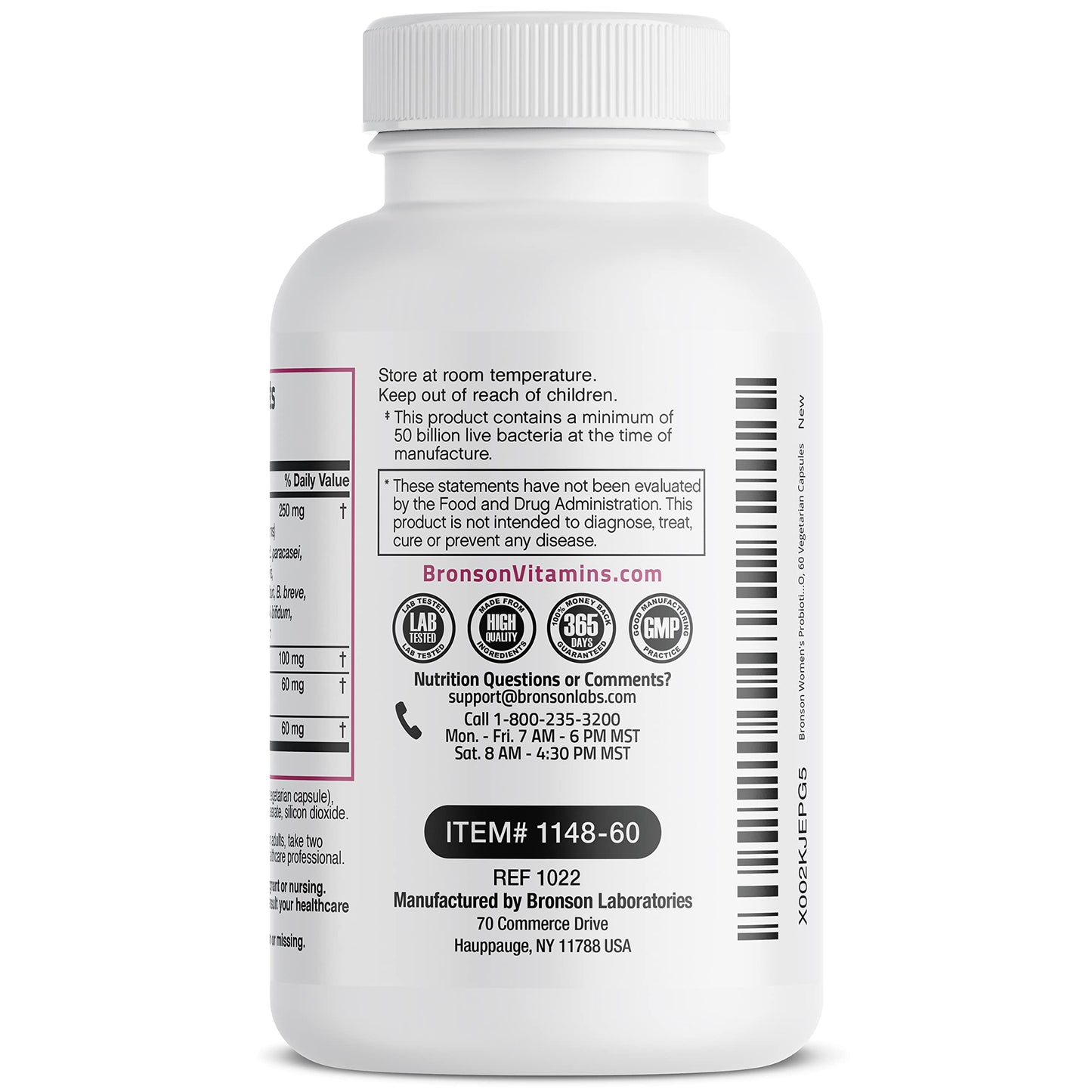 Bronson Women's Probiotic 50 Billion CFU + Prebiotic with Cranberry & D-Mannose – Vaginal Health, Healthy Digestion, Immune Function and Urinary Tract Support, Non-GMO, 60 Vegetarian Capsules