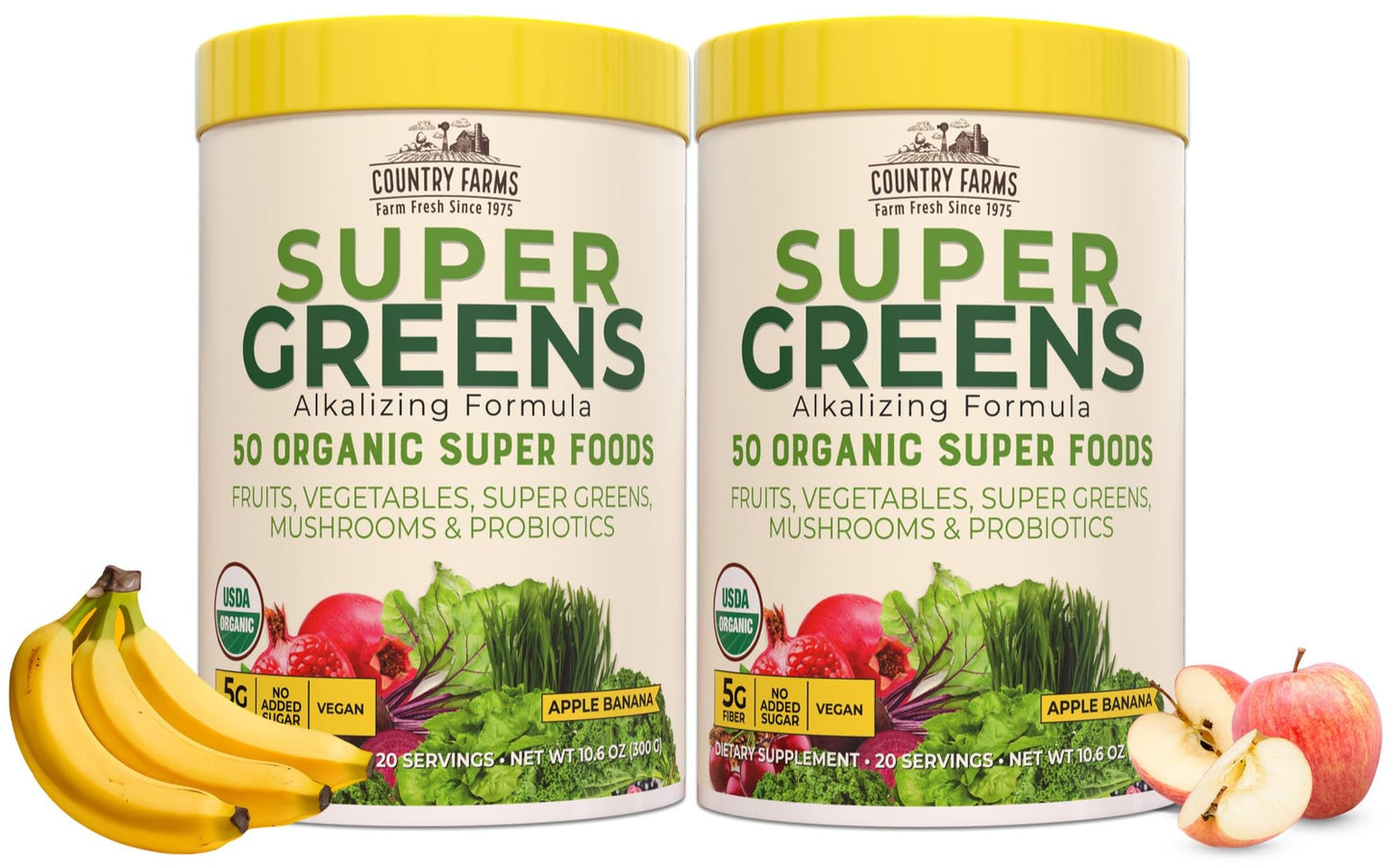 Country Farms Super Greens Apple Banana Powder Smoothie, Organic Super Foods, USDA Organic Drink Mix, Fruits, Vegetables, Mushrooms, Superfood Nutrition, 40 Servings, 2 Pack Country FarmsBuy Supplements Australia